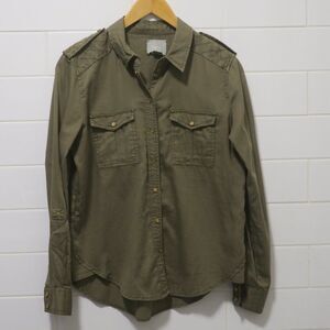 ANTHROPOLOGIE MAEVE SAFARI WESTERN shirt military green rolltab snap Sz 6 distrs